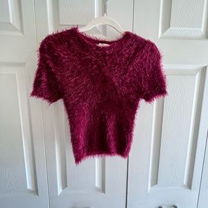 Maroon Fuzzy Short Sleeve Sweater